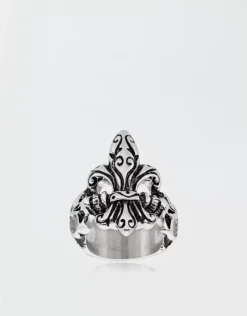 West Coast Jewelry Antique Stainless Steel Fleur De Lis Skull Ring