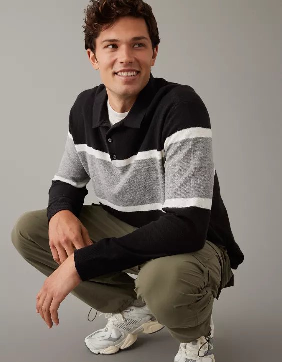 AE Long-Sleeve Striped Sweater Polo 4 AE Long-Sleeve Striped Sweater Polo - Image 2